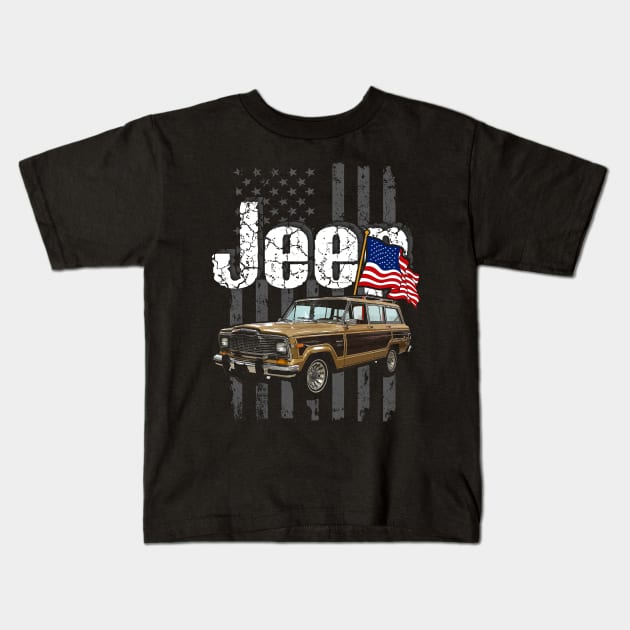 Jeep Wagoneer SJ series Jeepcar JEEP Flag Kids T-Shirt by alex77alves